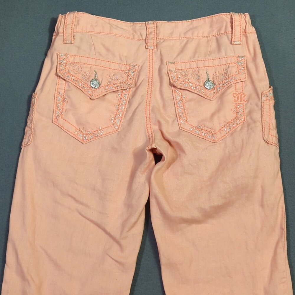Miss Me Pant's Women's S Pink Linen Mid Rise Wide Cargo Flap Pocket - Picture 4 of 14